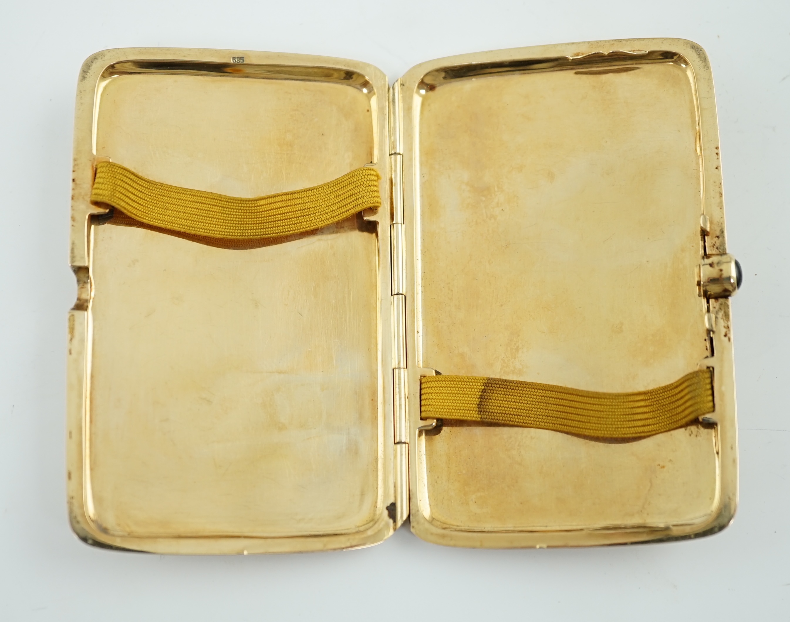 A 20th century engine turned 14k gold cigarette case